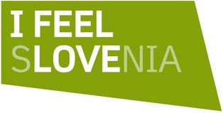 Logotip I feel Slovenia z zelenim ozadjem
