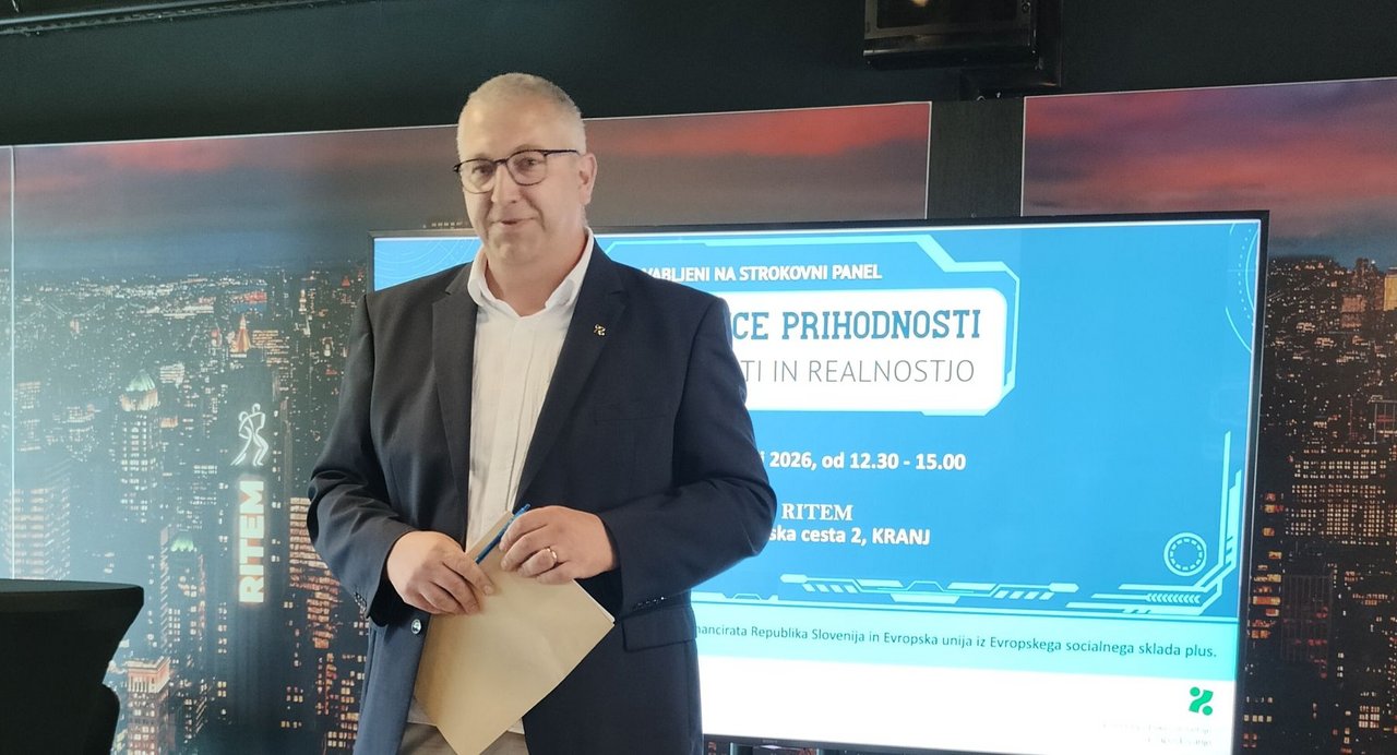 Uroš Kopavnik, direktor Območne službe Kranj Zavoda RS za zaposlovanje, na dogodku Kompetence prihodnosti, 18. junija 2026, v Kranju, pod okriljem projekta EU: Krepitev mreže pisarn za delodajalce.